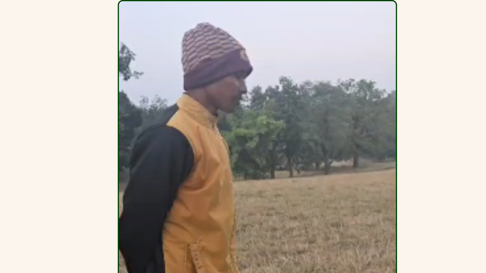 Local villager surveying forest-edge landscape in Chhattisgarh